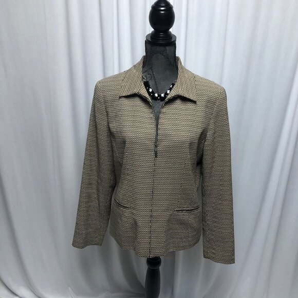 Norton McNaughton Blazer Womens Size 10 Tan Black Zipper Pockets Lined Jacket - Picture 1 of 6